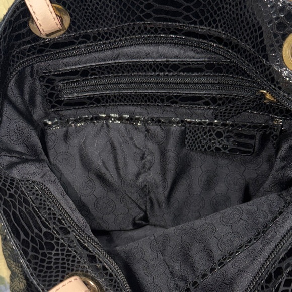 MICHAEL Michael Kors Black Snake Print Tote with Beige Straps - Picture 13 of 14